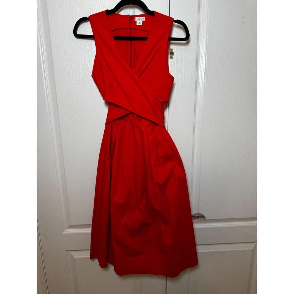 J. by J. Crew Women Orange Wrap Front Tie Back Bow Midi Dress Size 4 - Picture 2 of 6